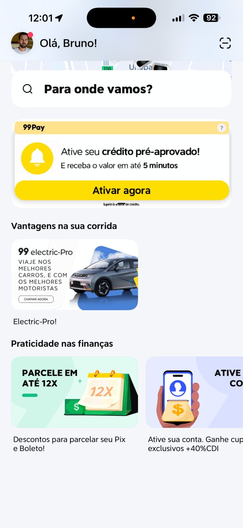 App 99 com crédito pré-aprovado