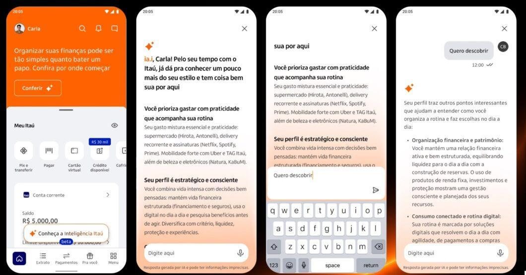 Telas do aplicativo