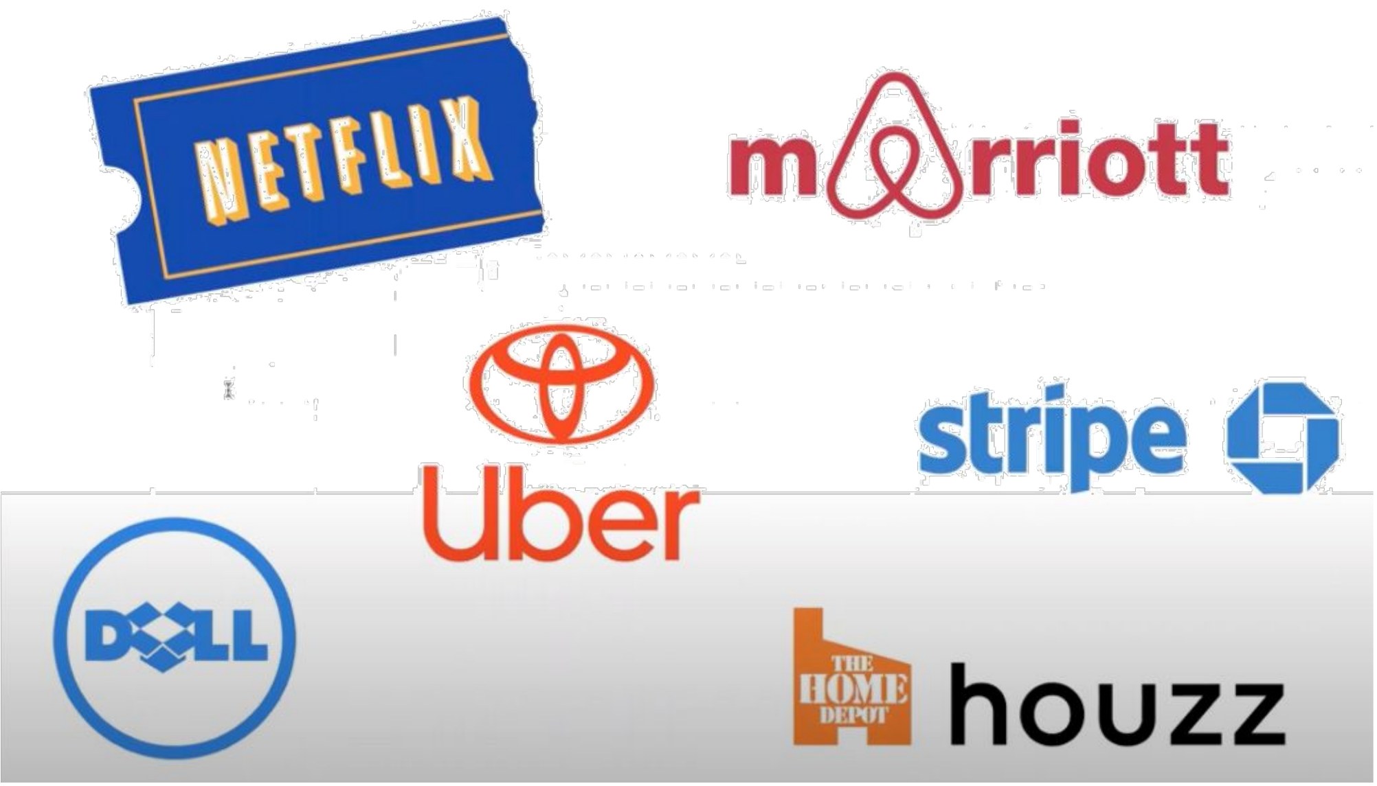 Netflix, Marriott, Toyota, Uber, Stripe, Dell, Home Depot, Houzz